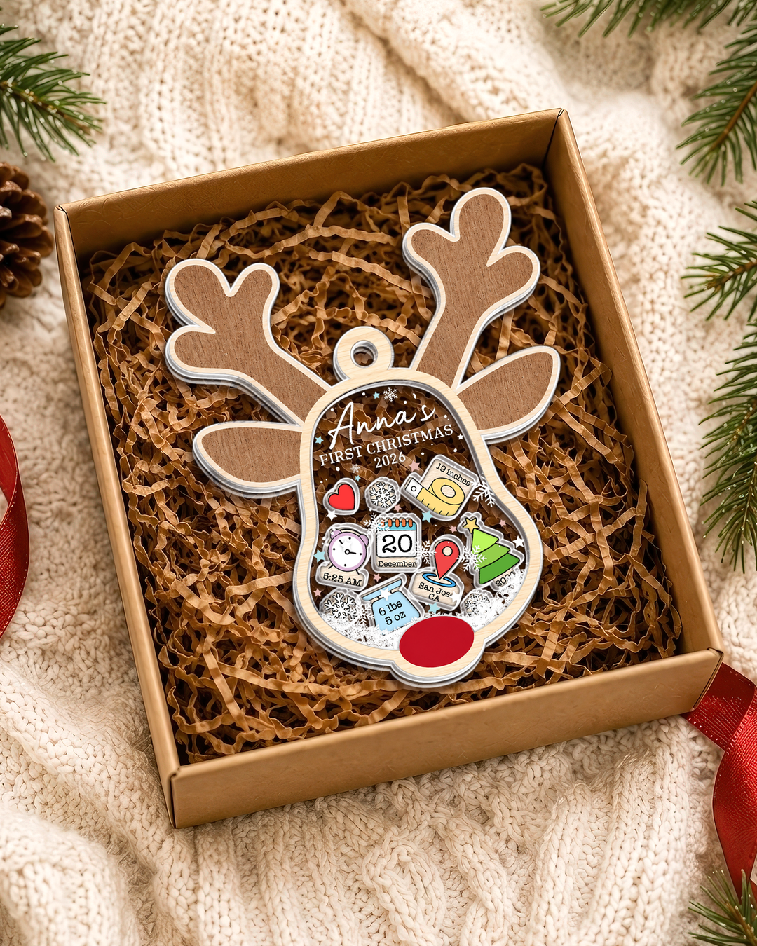 Reindeer Baby First Christmas Shaker Ornament