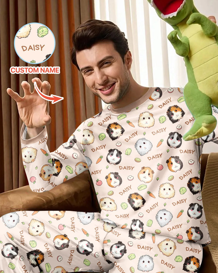 Custom Name Cute Guinea Pigs Bamboo Men's Pajama Set