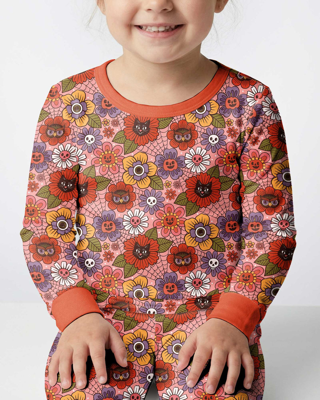 70s Halloween Floral Bamboo Two Piece Long Sleeve Pajama Set