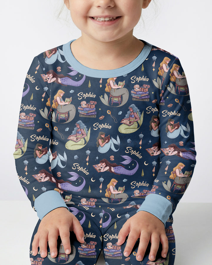 Mermaid Reads Bamboo Two Piece Long Sleeve Pajama Set