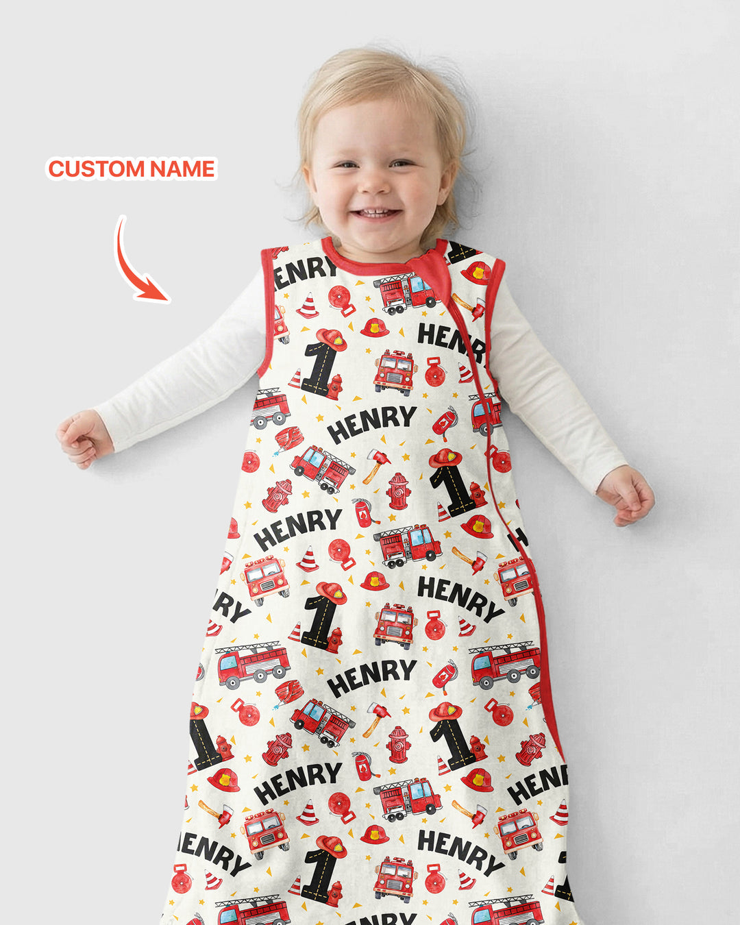 Custom Name Fire Truck Birthday Boy Bamboo Sleep Bag