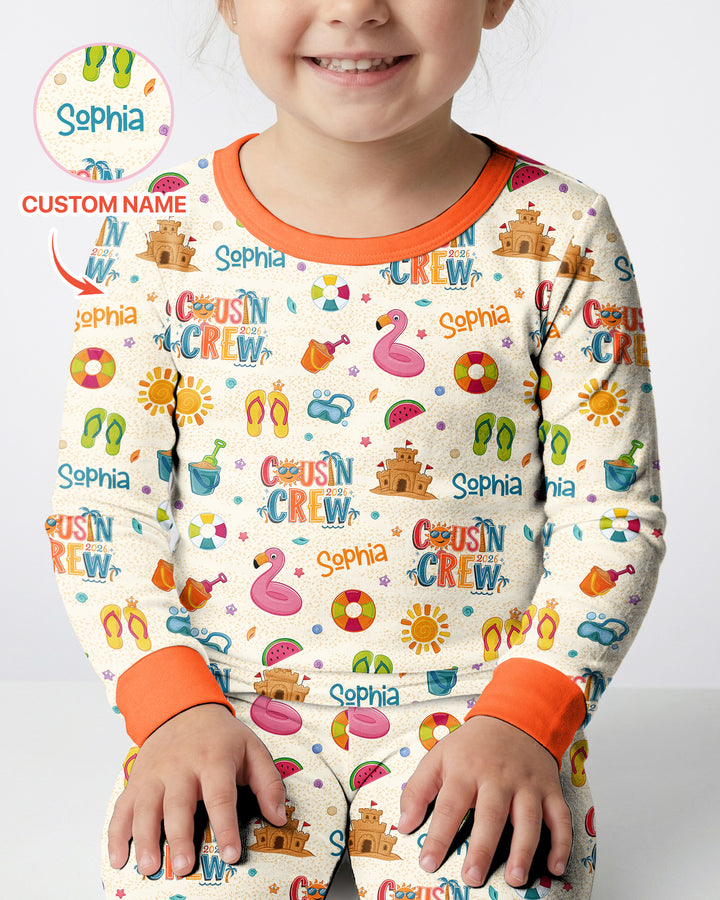 Custom Name Summer 2026 Cousin Crew Bamboo Two Piece Long Sleeve Pajama Set