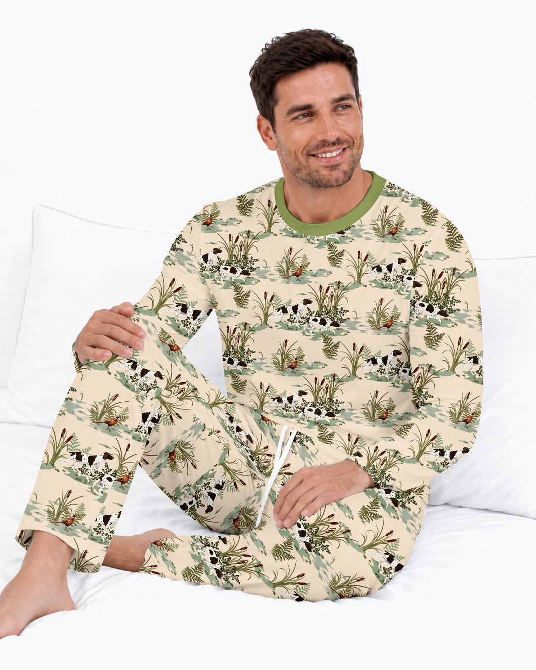 Vintage Pheasant & Hunting Dog Field Family Matching Bamboo Men's Pajama Set