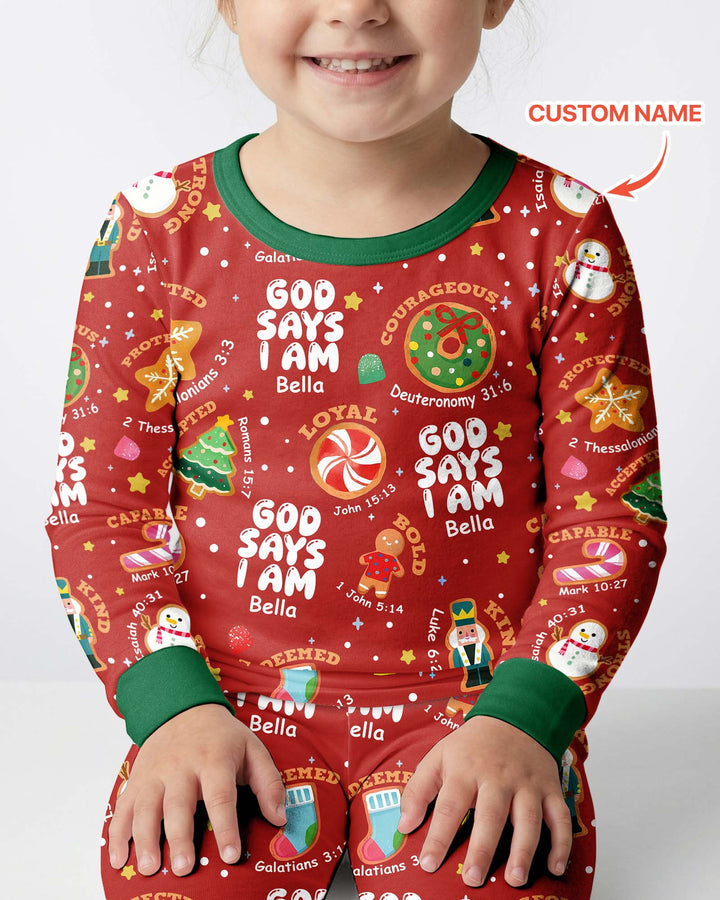 Merry Christmas God Says I Am Custom Name Bamboo Two Piece Long Sleeve Pyjamas Set