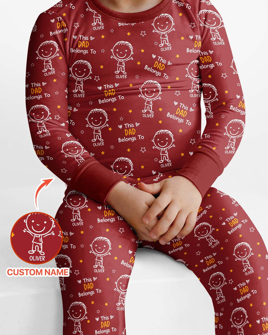Custom Name This Dad Belongs To Doodle Bamboo Two Piece Long Sleeve Pajama Set