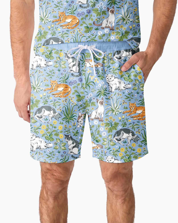 Kitten Garden Family Matching Bamboo Men Short Sleeve Short Pajama Set