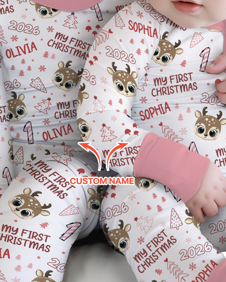 Custom Name Cute Reindeer My First Christmas Bamboo Convertible Zippy