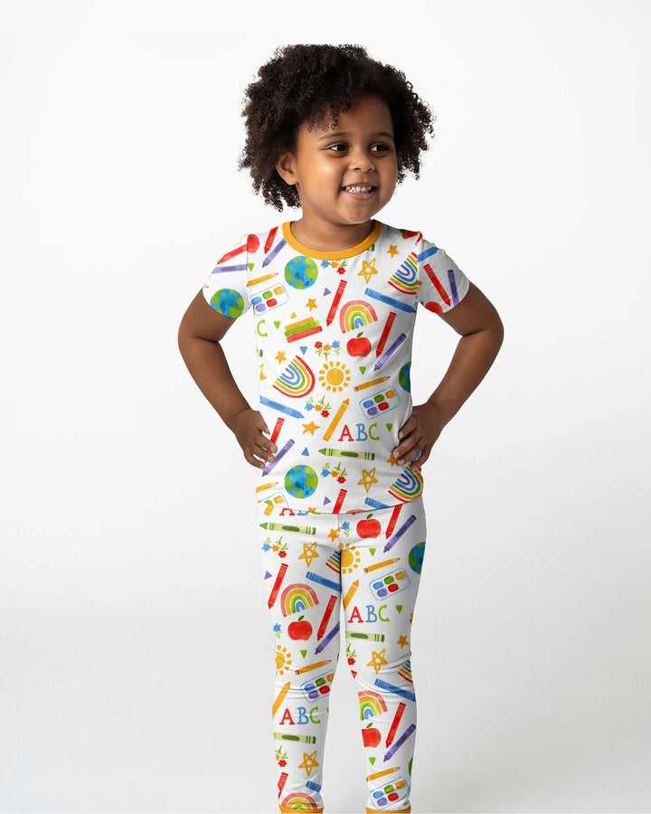 School Scribbles Bamboo Two Piece Short Sleeve Pajama Set