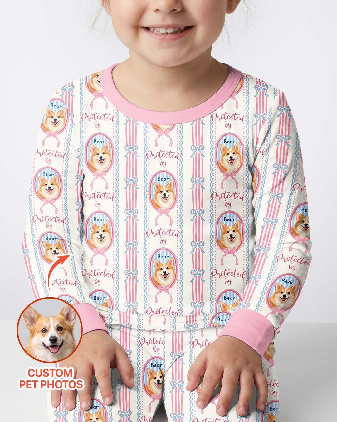 Custom Coquette Pet Photo Little Protector Bamboo Two Piece Long Sleeve Pajama Set