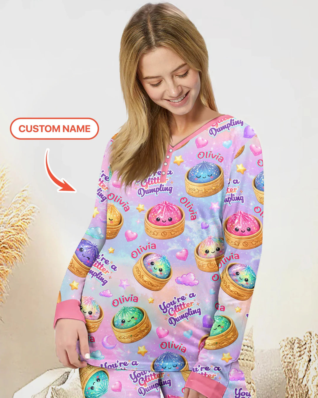 Custom Name You're A Glitter Dumpling Bamboo Women Pajama Set