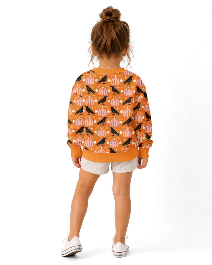 Ravens in a Pumpkin Patch - Orange Pink Bamboo Crewneck Sweatshirt