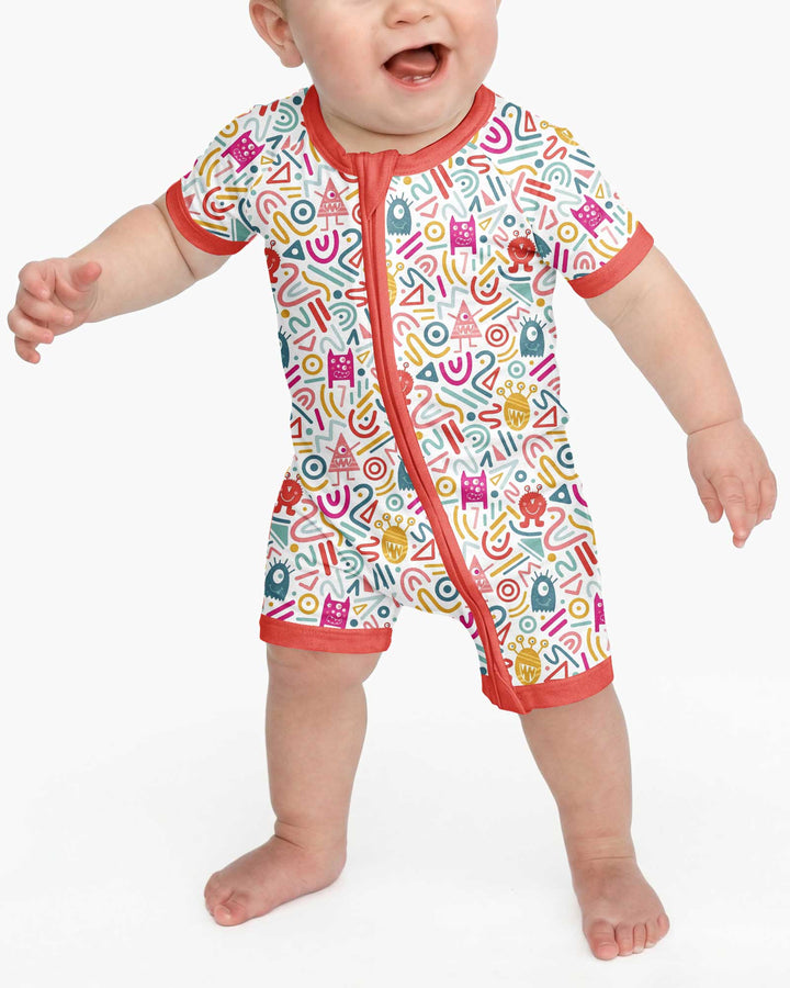 Rainbow Monster Party Bamboo Shorty Zippy