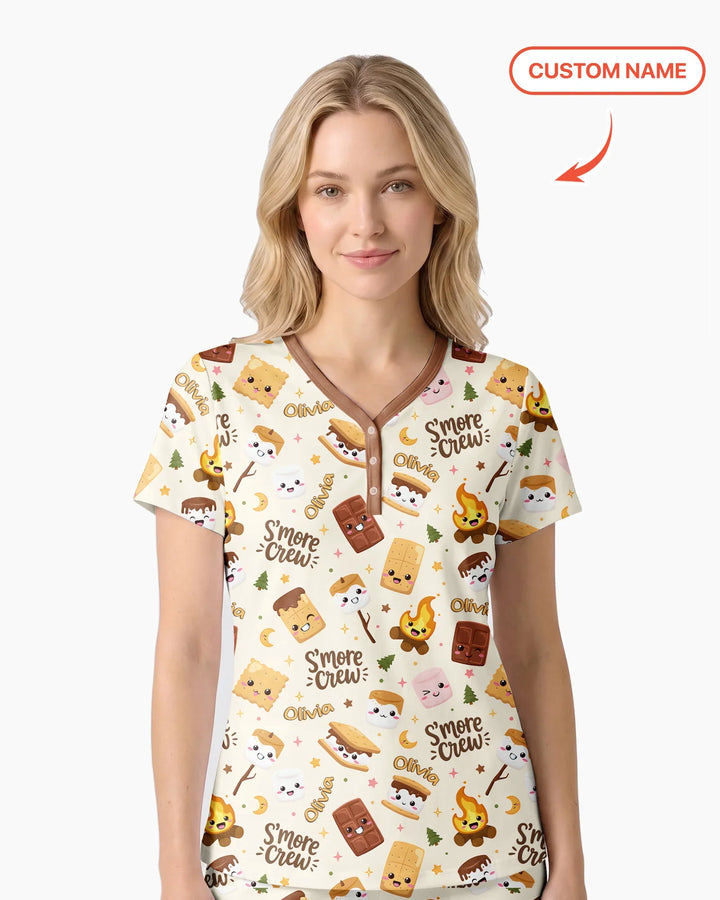 Custom Name Kawaii S'more Crew Family Matching Bamboo Women Short Sleeve Short Pajama Set