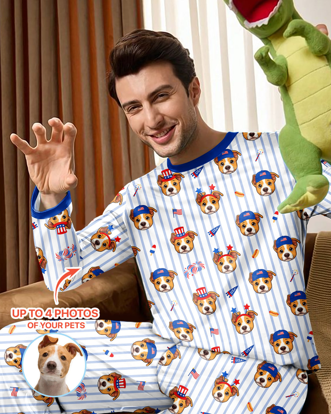 Custom Pet Image 4th of July Family Matching Bamboo Men's Pajama Set