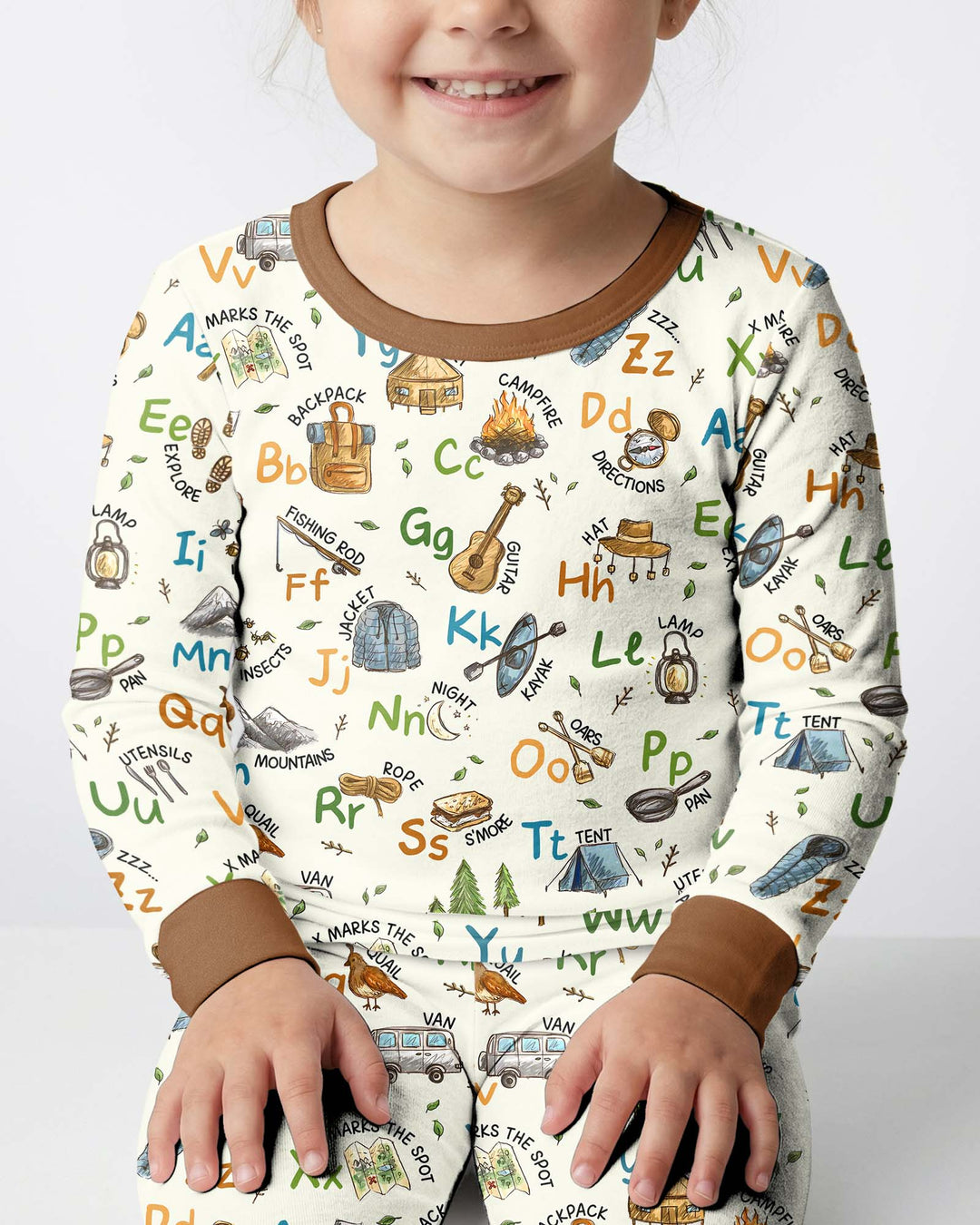 Adventure Alphabet ABCs Summer Camp Bamboo Two Piece Long Sleeve Pajama Set