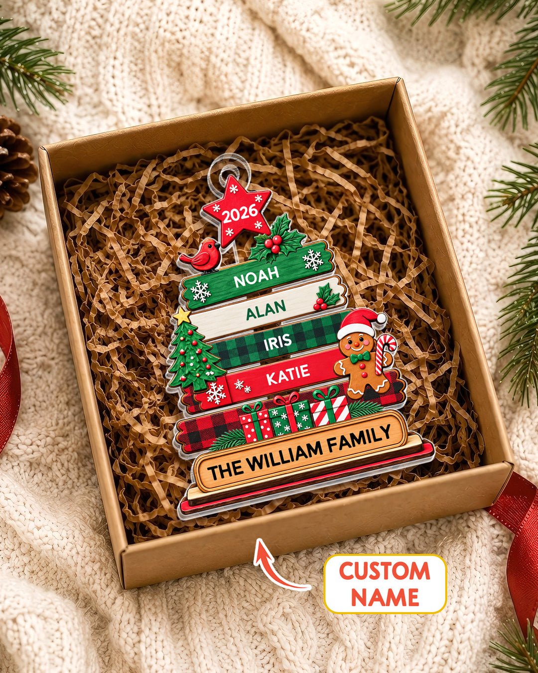 Custom Family Book Tree 1-Side Photo Acrylic Ornament