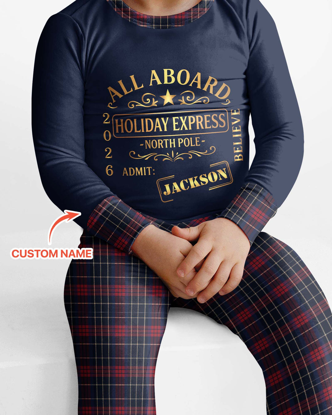Custom Name North Pole Plaid Bamboo Two Piece Long Sleeve Pajama Set