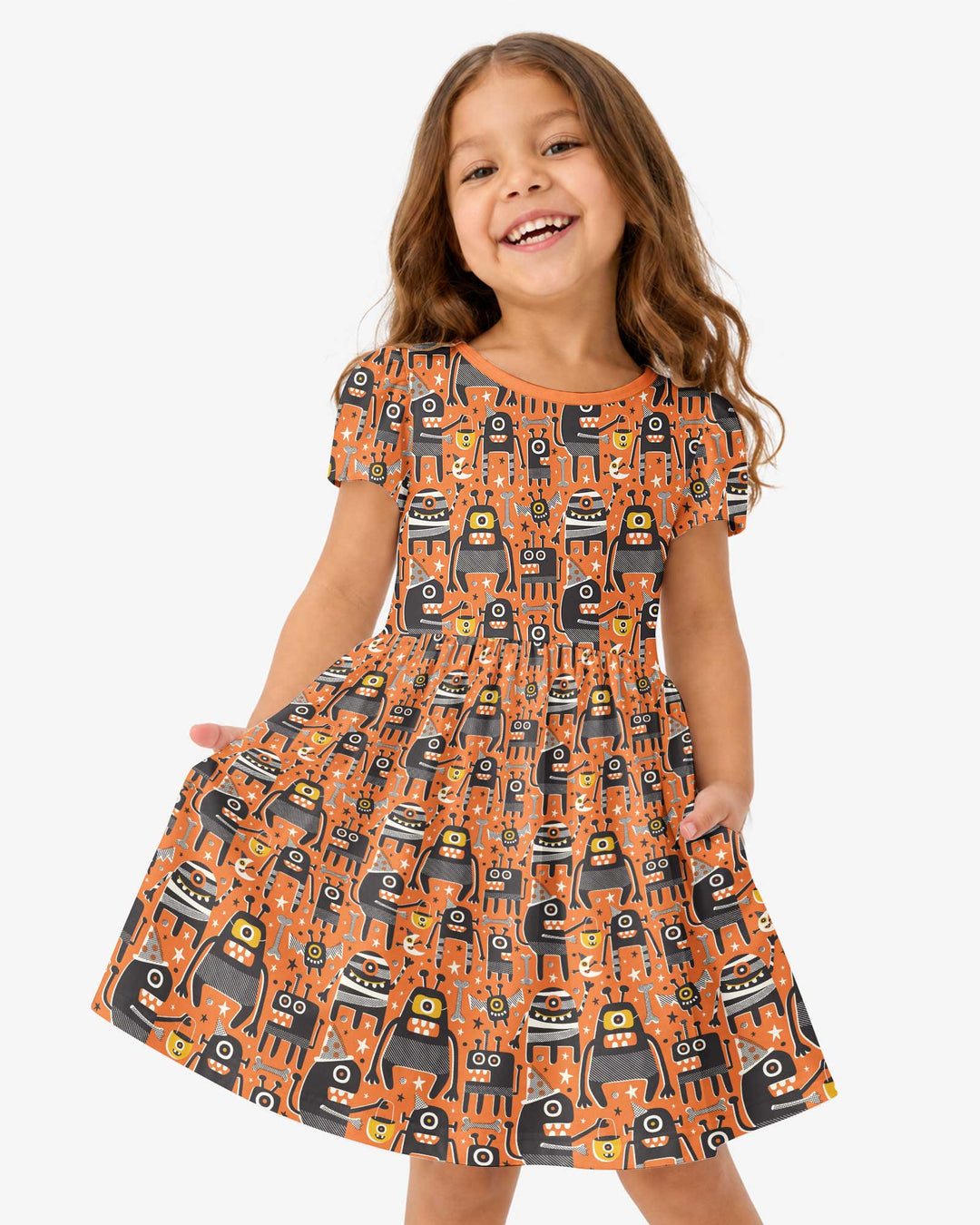 Mid Century Halloween Monster Toss Bamboo Twirl Dress