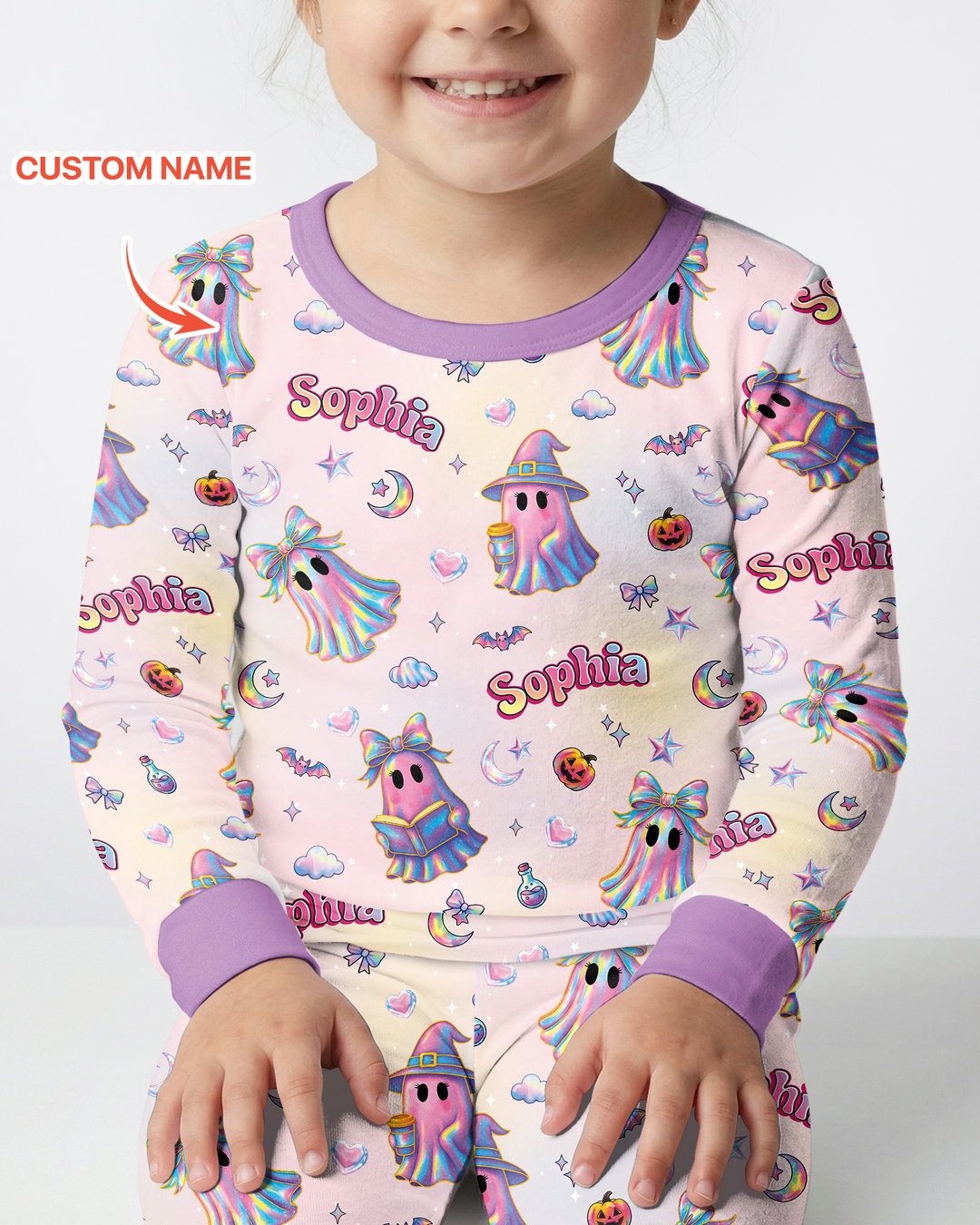 Holographic Cute Ghost Bamboo Two Piece Long Sleeve Pajama Set