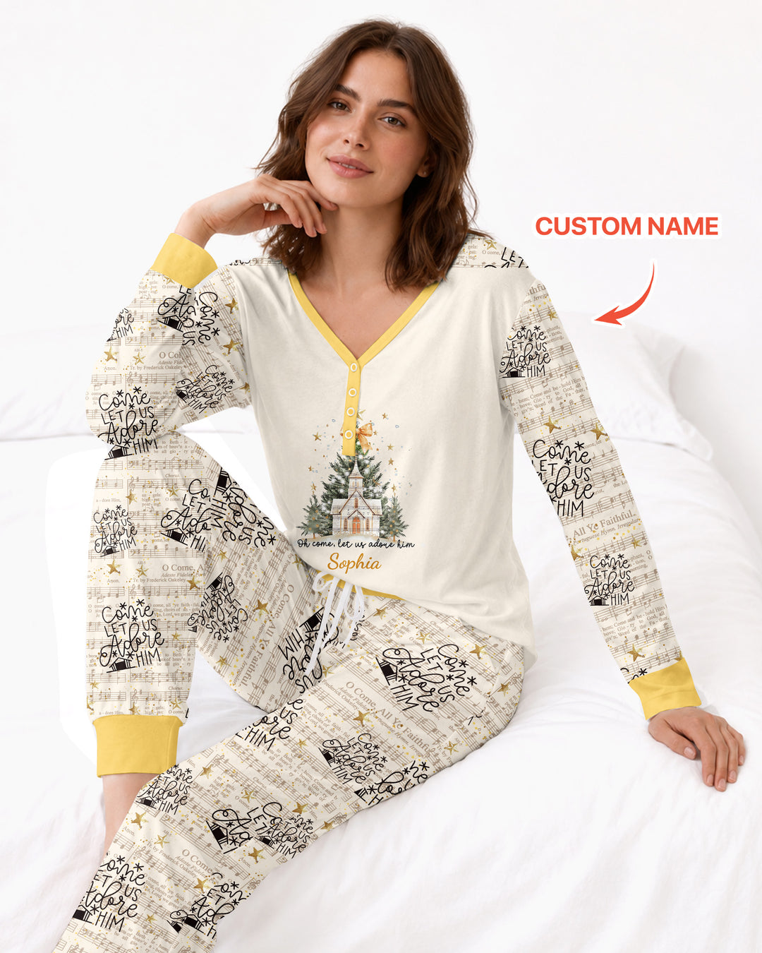 Oh Come Let Us Adore Him Custom Name Mommy And Me Matching Bamboo Women Pajama Set
