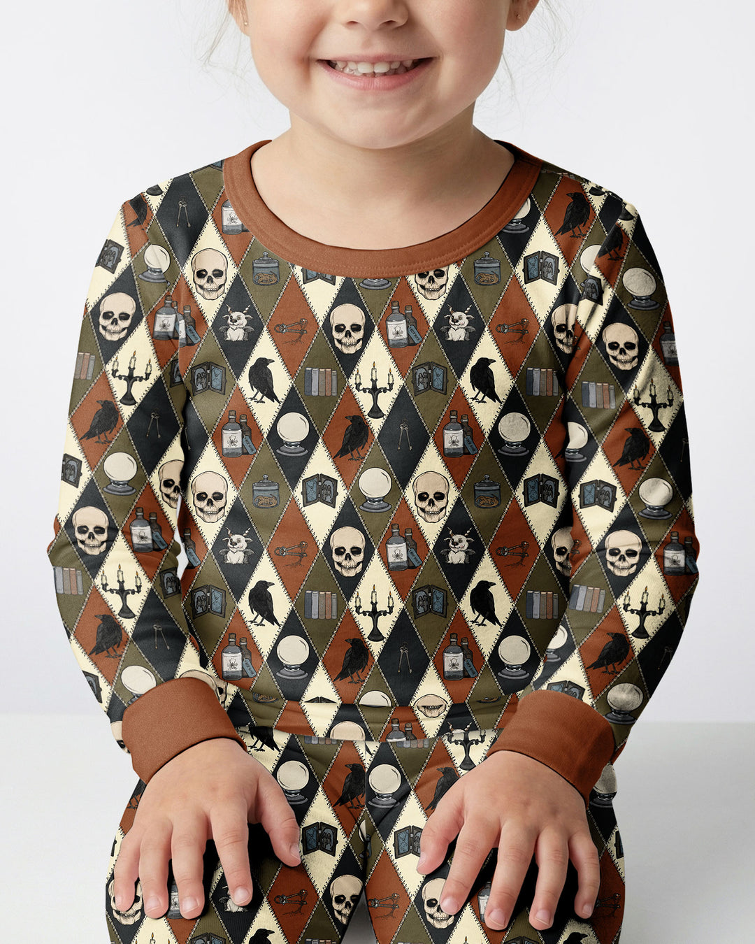Retro Gothic Halloween Patchwork Bamboo Two Piece Long Sleeve Pajama Set