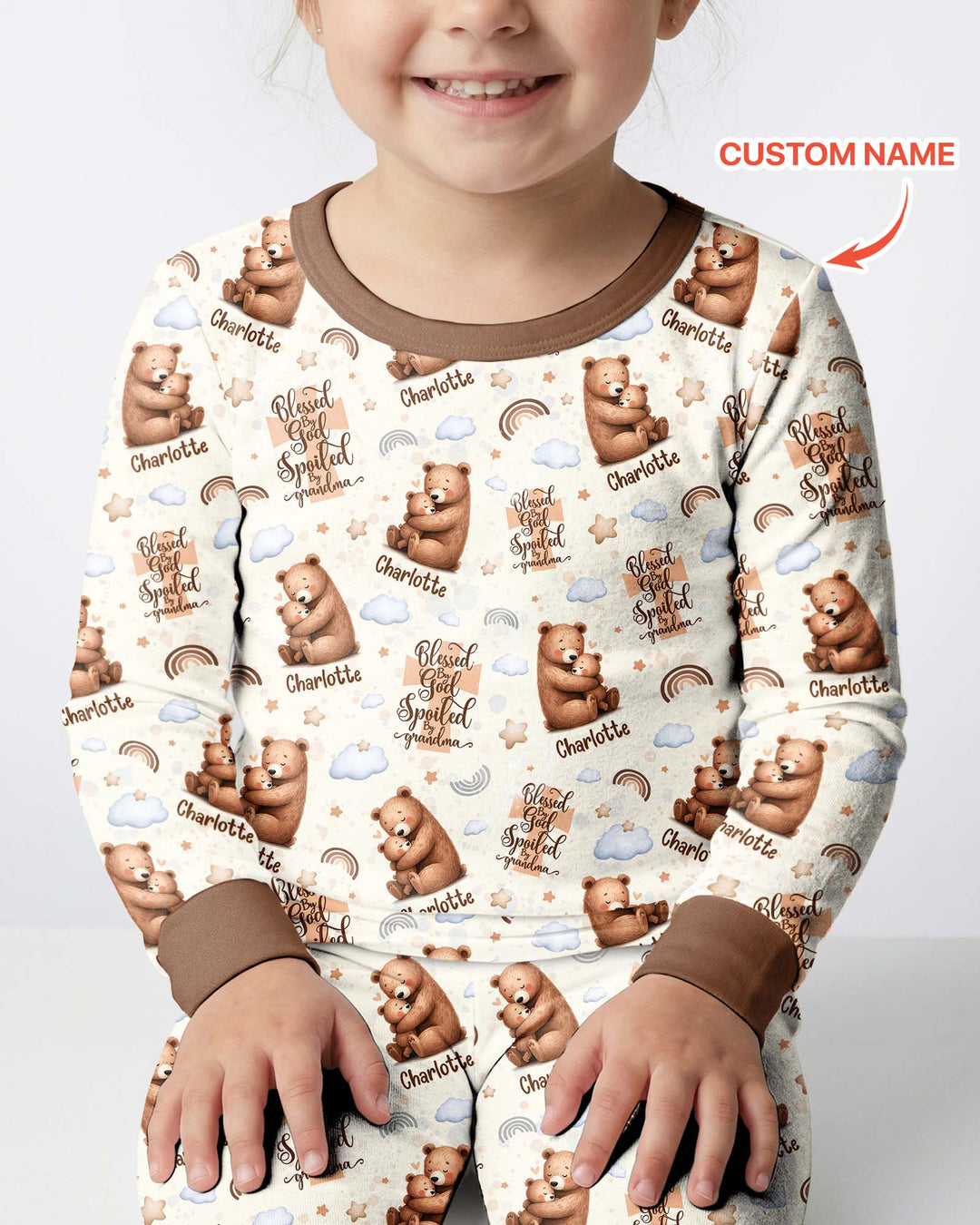 Custom Name Blessed By God Spoiled By Grandma Bamboo Two Piece Long Sleeve Pajama Set