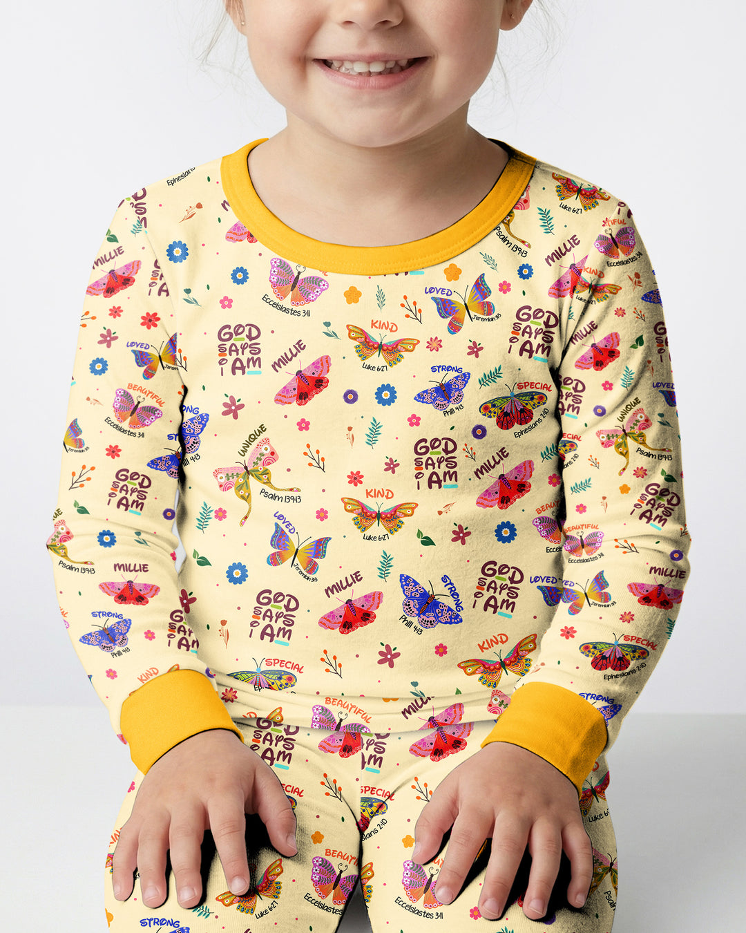 Custom Name God says I am Butterfly Bamboo Two Piece Long Sleeve Pyjamas Set
