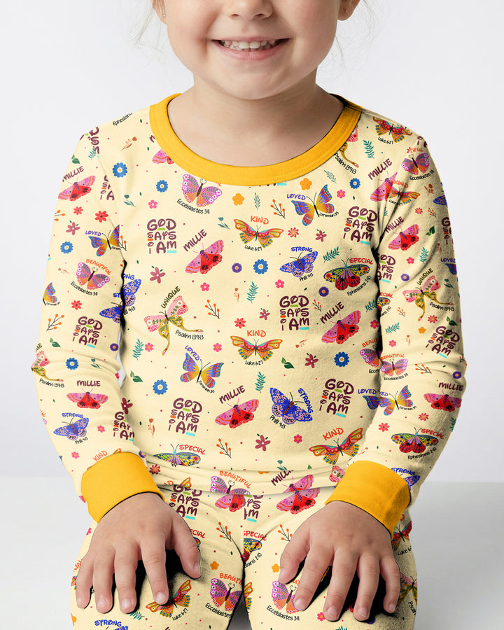 Custom Name God says I am Butterfly Bamboo Two Piece Long Sleeve Pyjamas Set