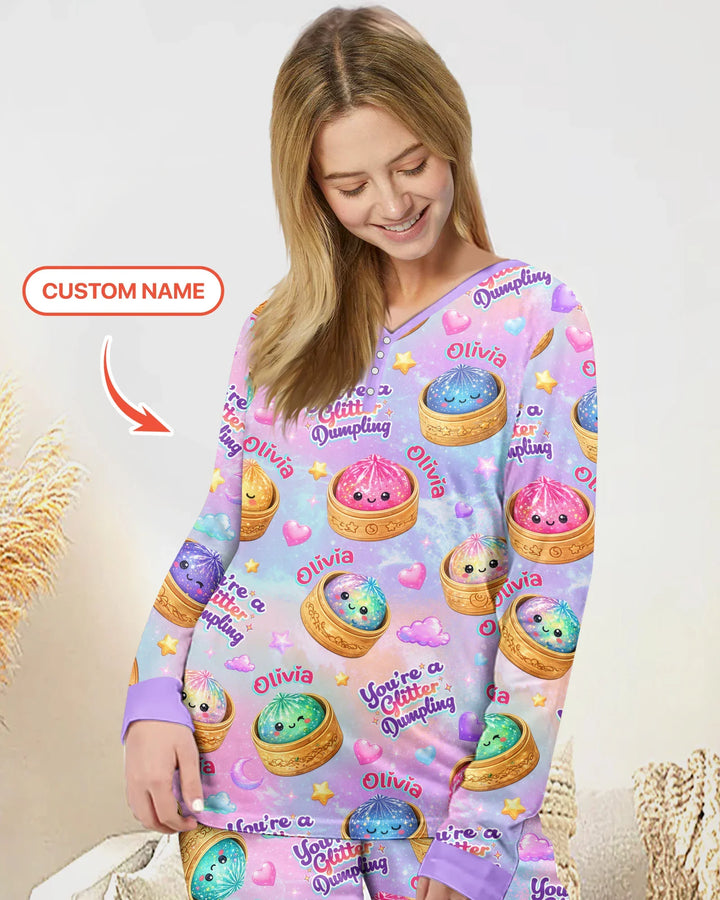 Custom Name You're A Glitter Dumpling Bamboo Women Pajama Set