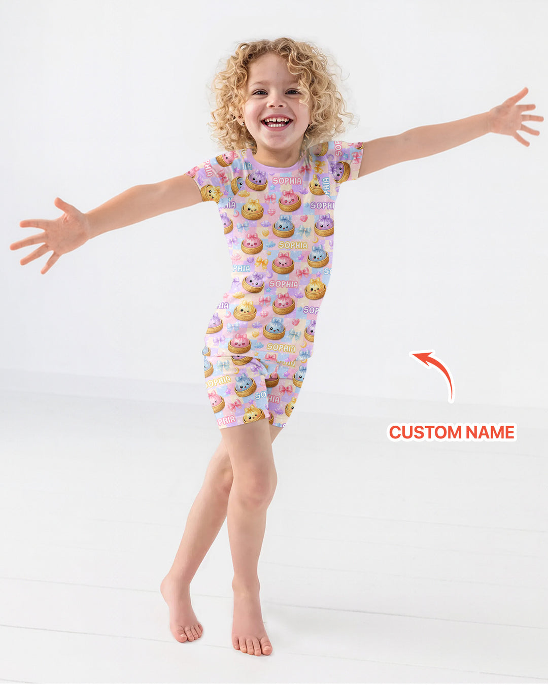 Custom Name Coquette Glitter Dumpling Bamboo Two Piece Short Sleeve Shorts Pajama Set