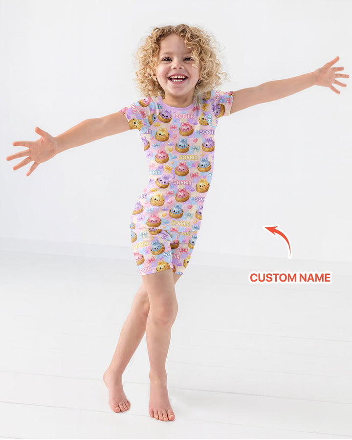 Custom Name Coquette Glitter Dumpling Bamboo Two Piece Short Sleeve Shorts Pajama Set