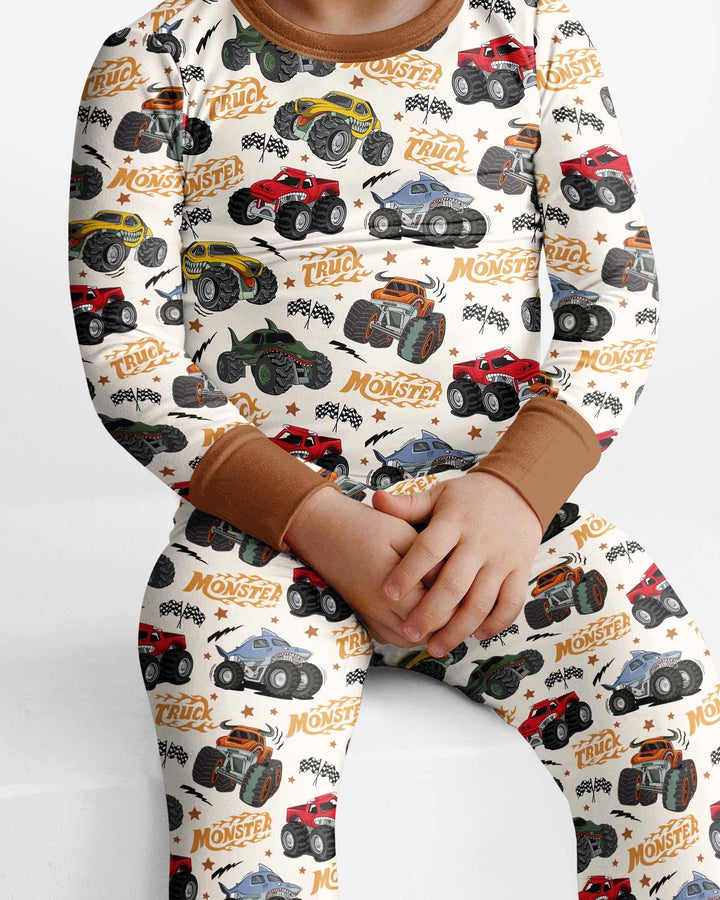 Vroom Vroom Monster Truck Bamboo Two Piece Long Sleeve Pajama Set