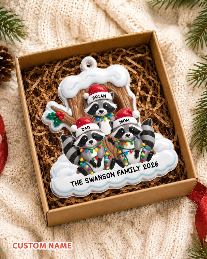Raccoon Family Christmas Acrylic Ornament