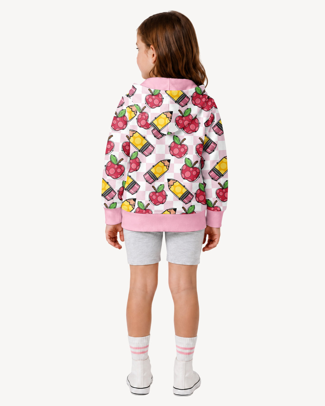 Checkered Apple Scribbles Bamboo Zip Hoodie
