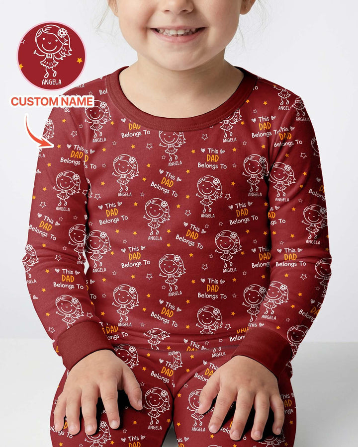 Custom Name This Dad Belongs To Doodle Bamboo Two Piece Long Sleeve Pajama Set