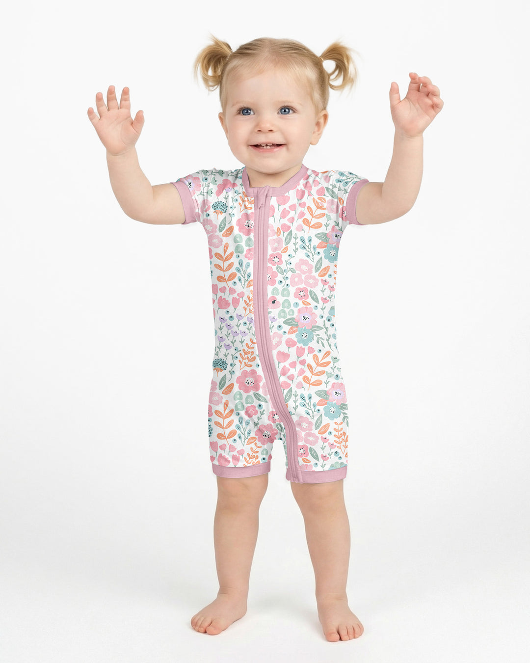 Willow's Whimsy Floral Bamboo Shorty Zippered Romper