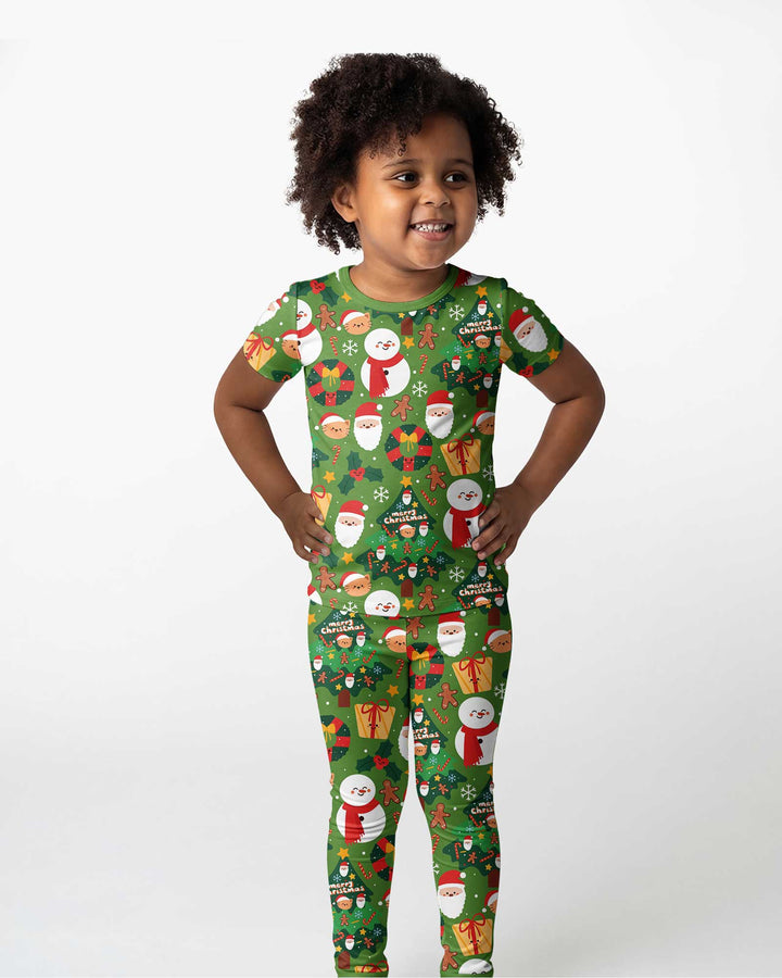 Snowmen Funny Bamboo Two Piece Short Sleeve Pajama Set