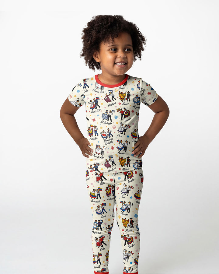 Hispanic Traditional Folkloric Dress Bamboo Two Piece Short Sleeve Pajama Set