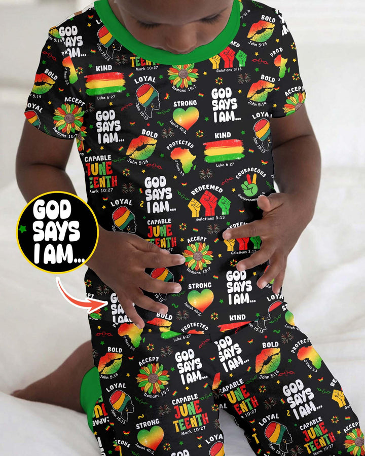 God Says I Am Juneteenth Blessings Bamboo Two Piece Short Sleeve Pajama Set