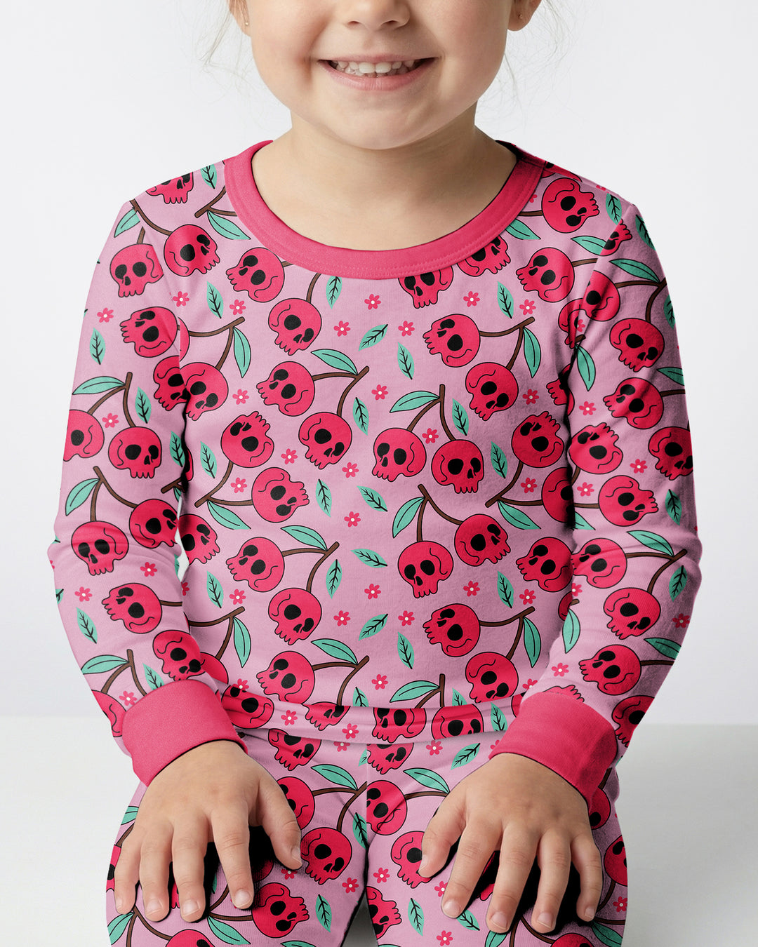 Halloween Cherry Skull Bamboo Two Piece Long Sleeve Pajama Set