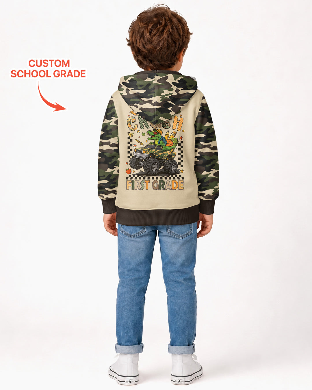 Back To School Monster Truck Dino Bamboo Zip Hoodie