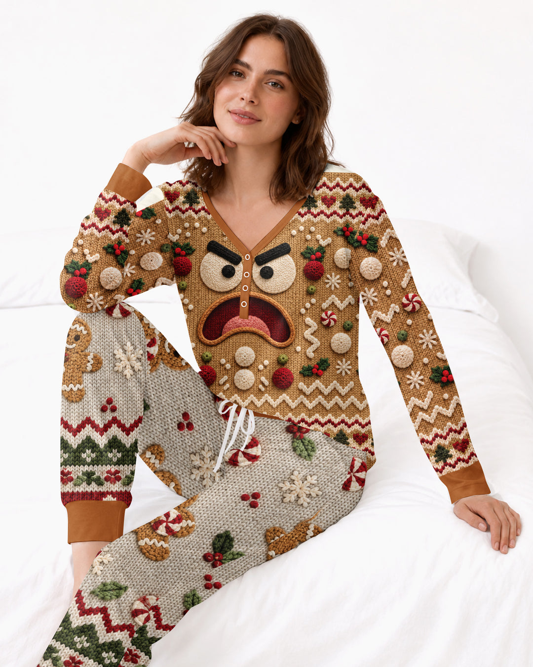 Grumpy Gingerbread Crew Bamboo Women Pajama Set