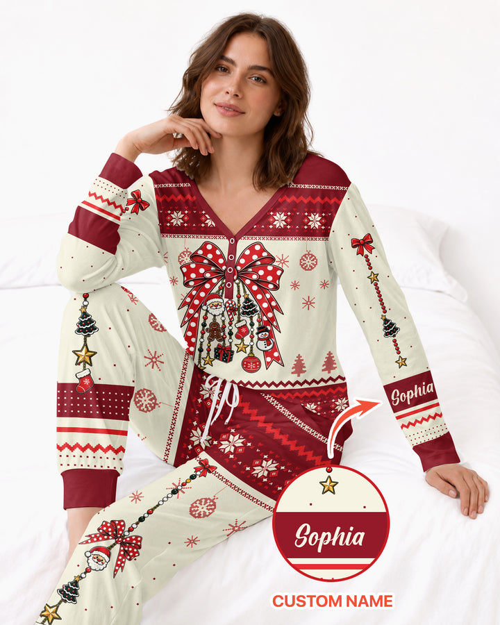 Custom Name Christmas Charm Bamboo Women Pajama Set