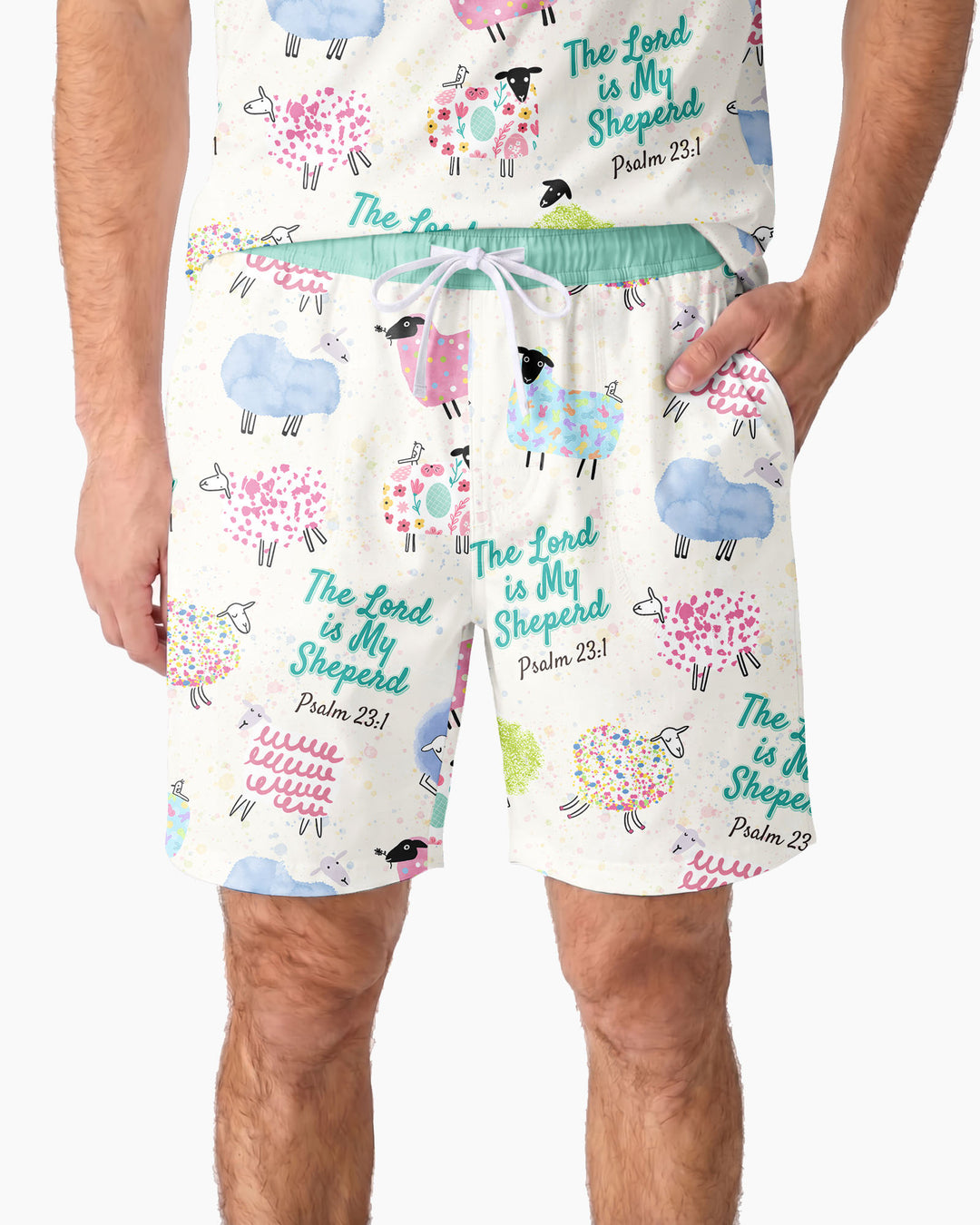 The Lord Is My Shepherd Psalm 23 Bamboo Men Short Sleeve Short Pajama Set