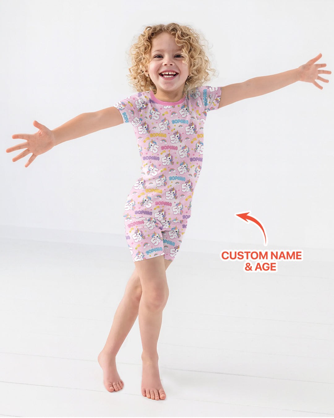 Custom Name Kawaii Unicorn Birthday Bamboo Two Piece Short Sleeve Shorts Pajama Set