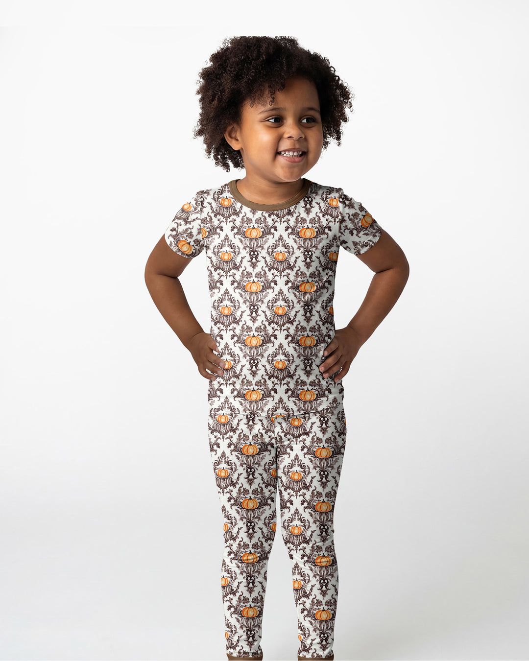 Pumpkin Toile Family Matching Bamboo Two Piece Short Sleeve Pajama Set