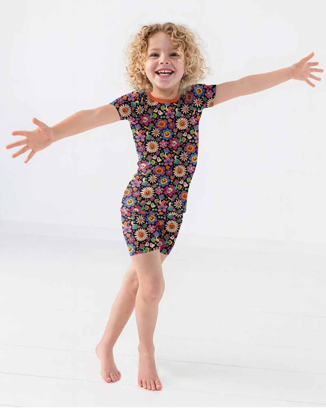 Halloween Flowers Bamboo Two Piece Short Sleeve Shorts Pajama Set