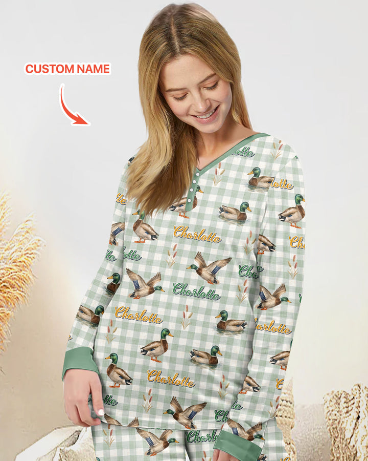 Mallard Duck Custom Name Bamboo Women Pajama Set