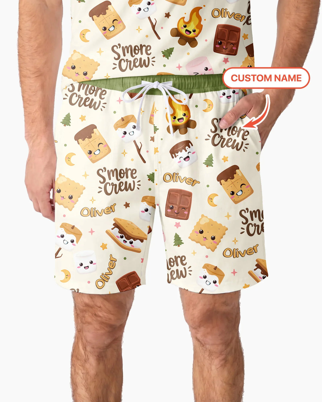 Custom Name Kawaii S'more Crew Family Matching Bamboo Men Short Sleeve Short Pajama Set