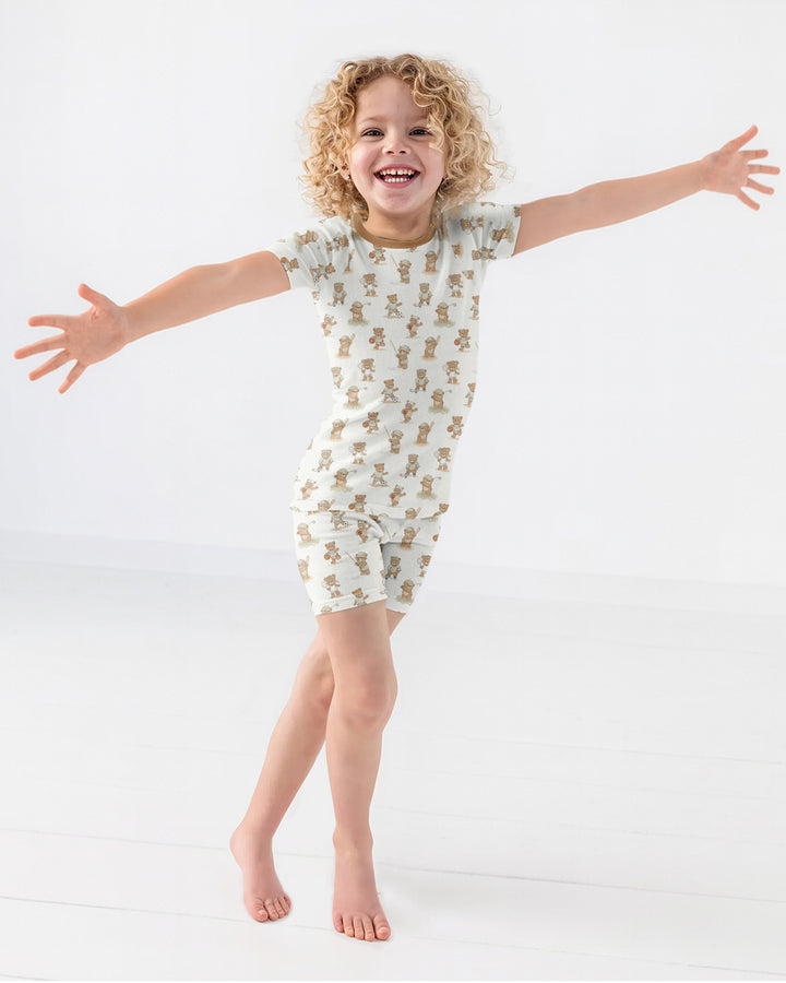 Little Sports Bears Bamboo Two Piece Short Sleeve Shorts Pajama Set